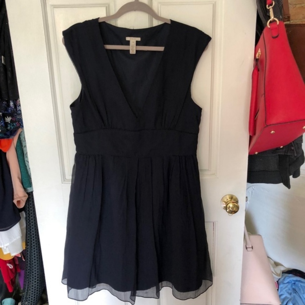 J. Crew Navy Silk V Neck Dress